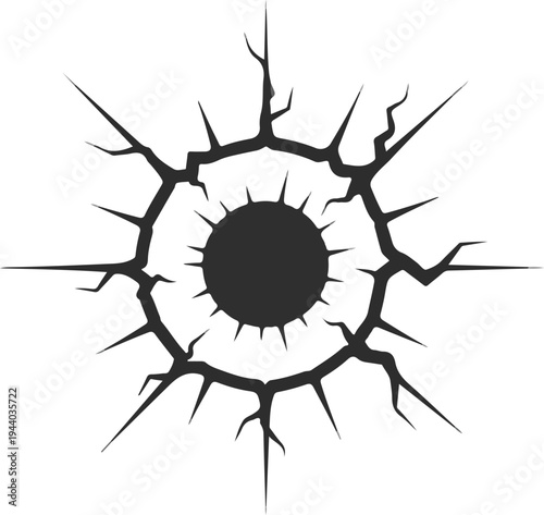 Abstract cracked sunburst icon representing a powerful celestial event or energy burst with emanating rays