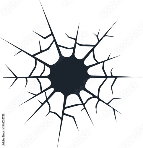 Abstract dark hole with cracks emanating outwards, symbolizing a rupture or break