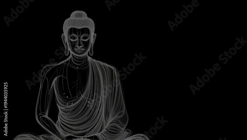 Wireframe Buddha Sketch on Black Background