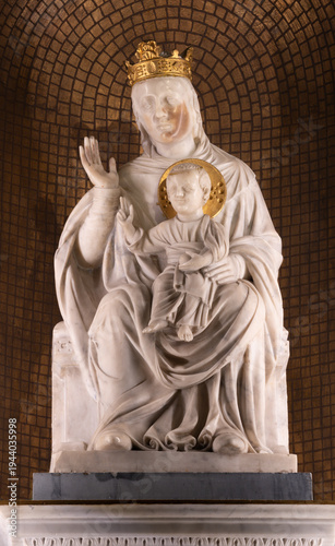 VERCELLI, ITALY - JANUARY 16, 2026: The medieval marble statue of Madonna in ...