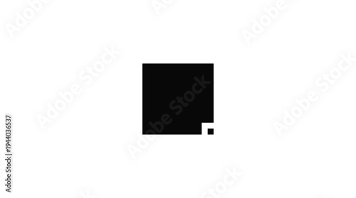 Minimalist Black Square Shape with Small Pixel Dot on White Background