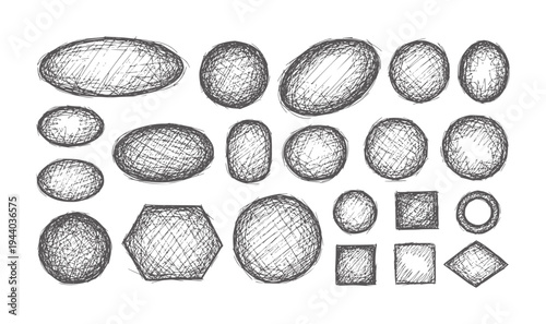 Collection of hand drawn sketchy geometric shapes and ovals abstract circle