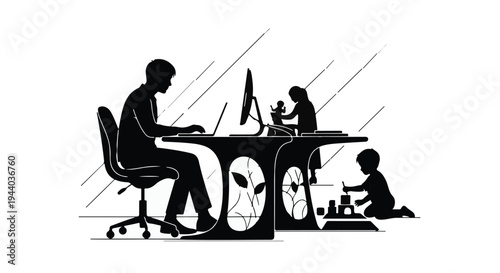 family working together at home office desk