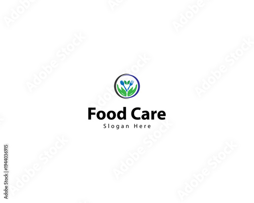 healthy food care logo design with spoon and leaf and hand elements