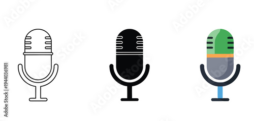 Three colorful microphones in different styles and colors