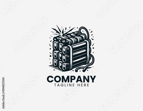 Dynamite bundle with burning fuse black vector logo illustration isolated on white background