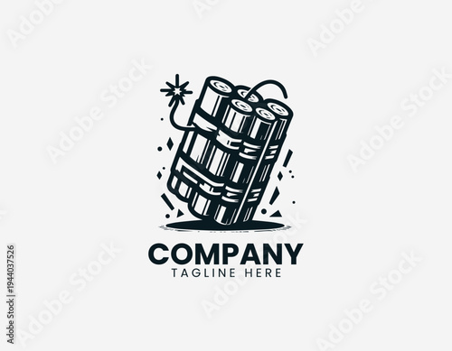 Dynamite bundle with burning fuse black vector logo illustration isolated on white background