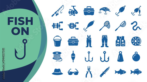Fishing equipment icons illustrate various tools for catching freshwater.