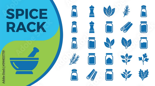 Various spice containers and herbs illustrate a well-stocked culinary.