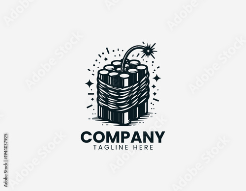 Dynamite bundle with burning fuse black vector logo illustration isolated on white background