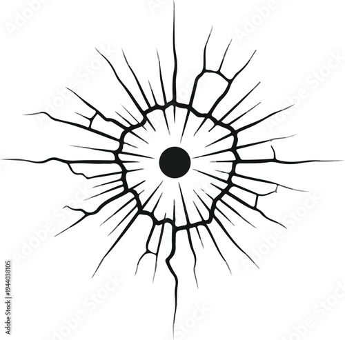 Abstract radial pattern representing a burst, explosion, or starburst effect with radiating cracks and a central core