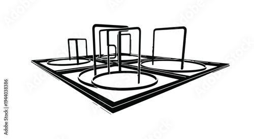 black wireframe 3d squares and rectangles on white background
