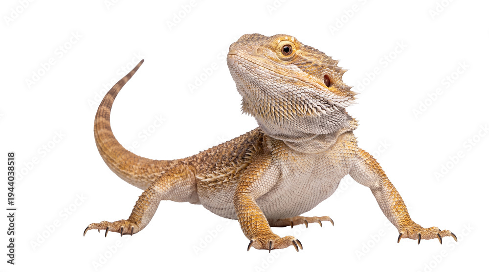 Obraz premium Majestic bearded dragon (Pogona vitticeps) captured, showcasing its unique scales, alert gaze.