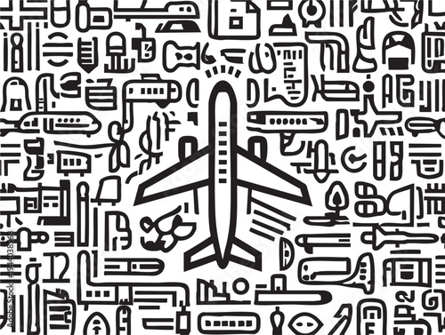 Travel and transportation icons vector illustration: airplane, train, car and more eps silhouette