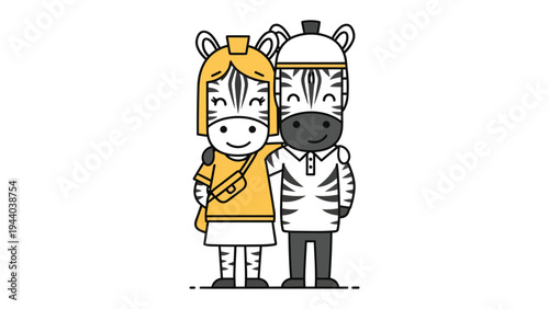 Zebra Duo's Embrace: Two charming zebras stand side-by-side in a heartwarming embrace, their contrasting stripes forming a unique and adorable bond of friendship.