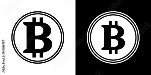 bitcoin cryptocurrency symbol black white circular badge icon vector design.