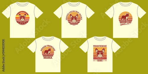 A collection of custom t-shirts with unique designs on a green background.