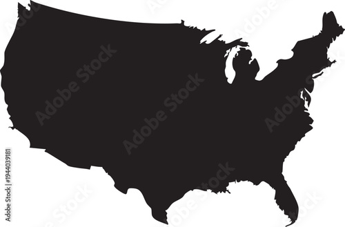 Usa map vector: united states outline, black silhouette eps