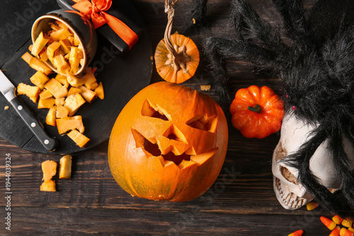 Halloween carved pumpkin wi...
