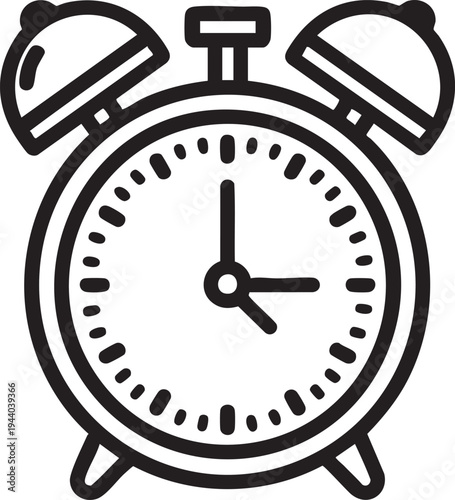 Alarm clock vector illustration - black and white outline icon eps silhouette