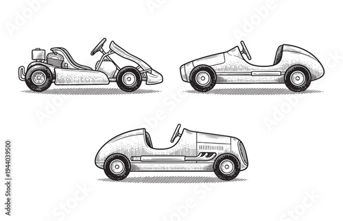 Go-Kart and Vintage Micro Racing Car Sketch Collection