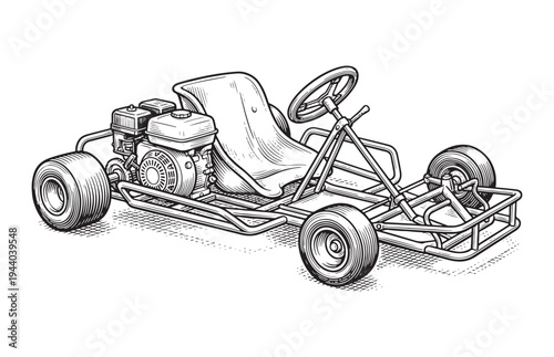 Professional Racing Go-Kart Sketch Motor Sports Vehicle Illustration