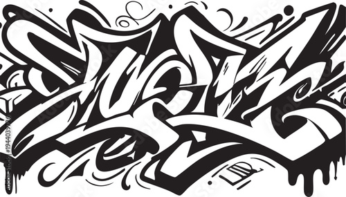 Black and white graffiti vector art: urban style design element eps silhouette