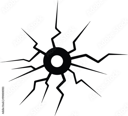 Abstract graphic representation of a circular explosion or crack, symbolizing impact or energy release