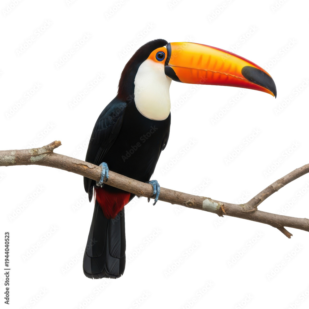 Fototapeta premium Toucan Sitting Branch Black Background