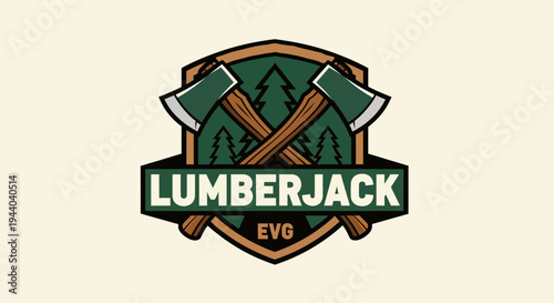 A stylized logo featuring two crossed axes, pine trees, and the word "LUMBERJACK" with "EVO" below it, set against a shield emblem.