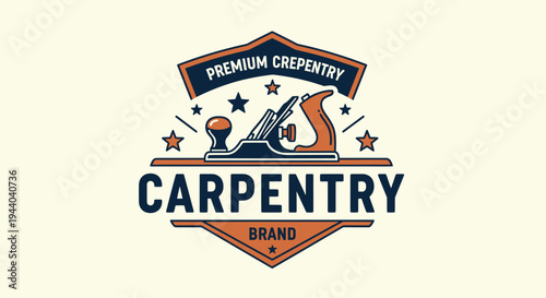 A vintage-style logo featuring a woodworking hand plane above the word CARPENTRY, with "PREMIUM CREPENTRY BRAND" text in a shield shape.