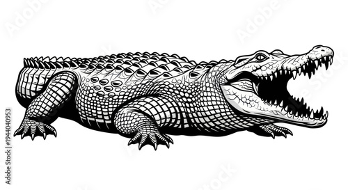 Ferocious Crocodile Biting Open Mouth Illustration, Reptile Beast, Wildlife Danger