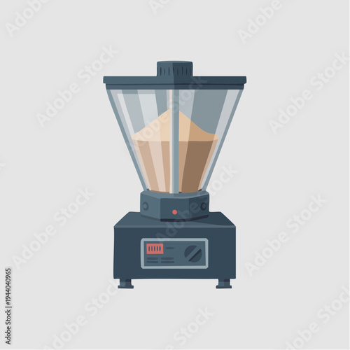 Illustration of a dark gray laboratory blender with glass container an