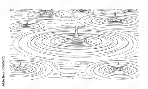 Ripples from falling water drops a dark water surface splash impact