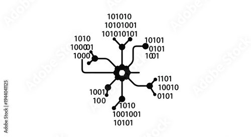 binary code network diagram with connections