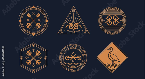 Set of Geometric Logos and Emblems with Vintage Style Icons