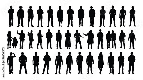 Collection of diverse human silhouettes in various poses and actions