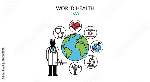 World Art Day illustration with various colorful art supplies including paintbrushes, palette, paints, easel, and canvas on a light background.