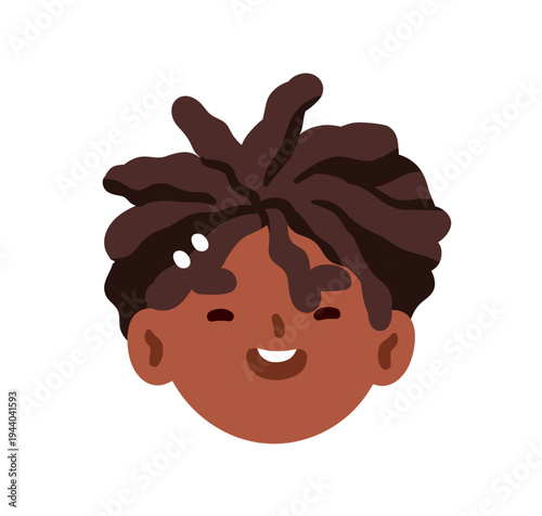 Cute little black boy, face avatar. Happy excited smiling child, head portrai...