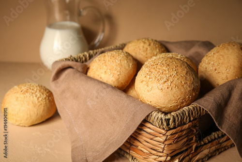 Wicker basket of fresh buns...