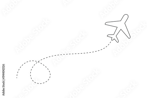 Airplane line path vector icon of air plane flight route