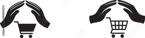 Protective hands over shopping cart vector for consumer safety icons