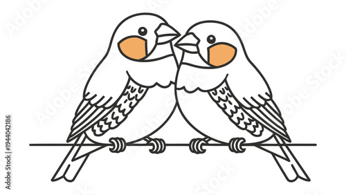 Two Bird Perched: Illustration of two birds perched side by side on a branch, in a minimal linear art style.