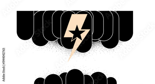 Abstract star lightning bolt symbol in a dark cloud formation, digital art