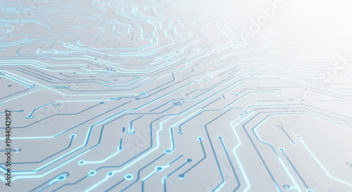 Abstract circuit board pattern with glowing blue lines.