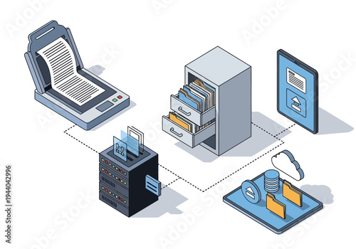 Digital document management system with cloud storage and data transfer
