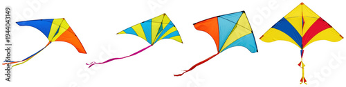 Billede på lærred Vibrant collection of colorful kites with long tails, isolated on a transparent background