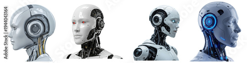 Photos Futuristic humanoid robot heads with intricate details and glowing features