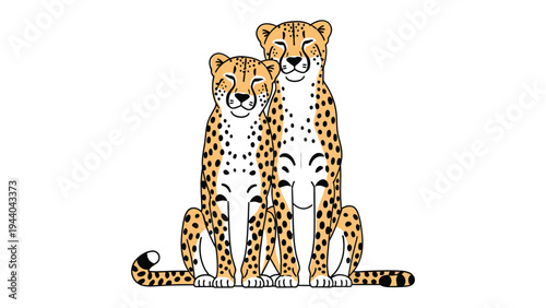 Cheetahs in unity: Two graceful cheetahs, in perfect harmony, sit side by side, showcasing their iconic spotted coats, symbolizing connection.