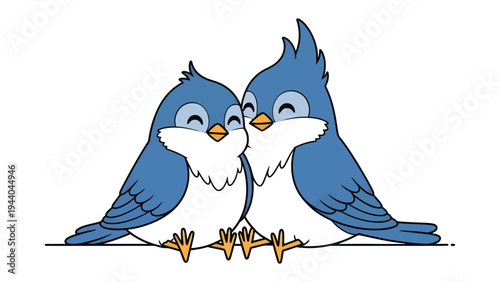 Two Blue Birds Embracing Each Other: A charming illustration depicts two serene blue birds in a tender embrace, symbolizing affection, partnership, and unity.